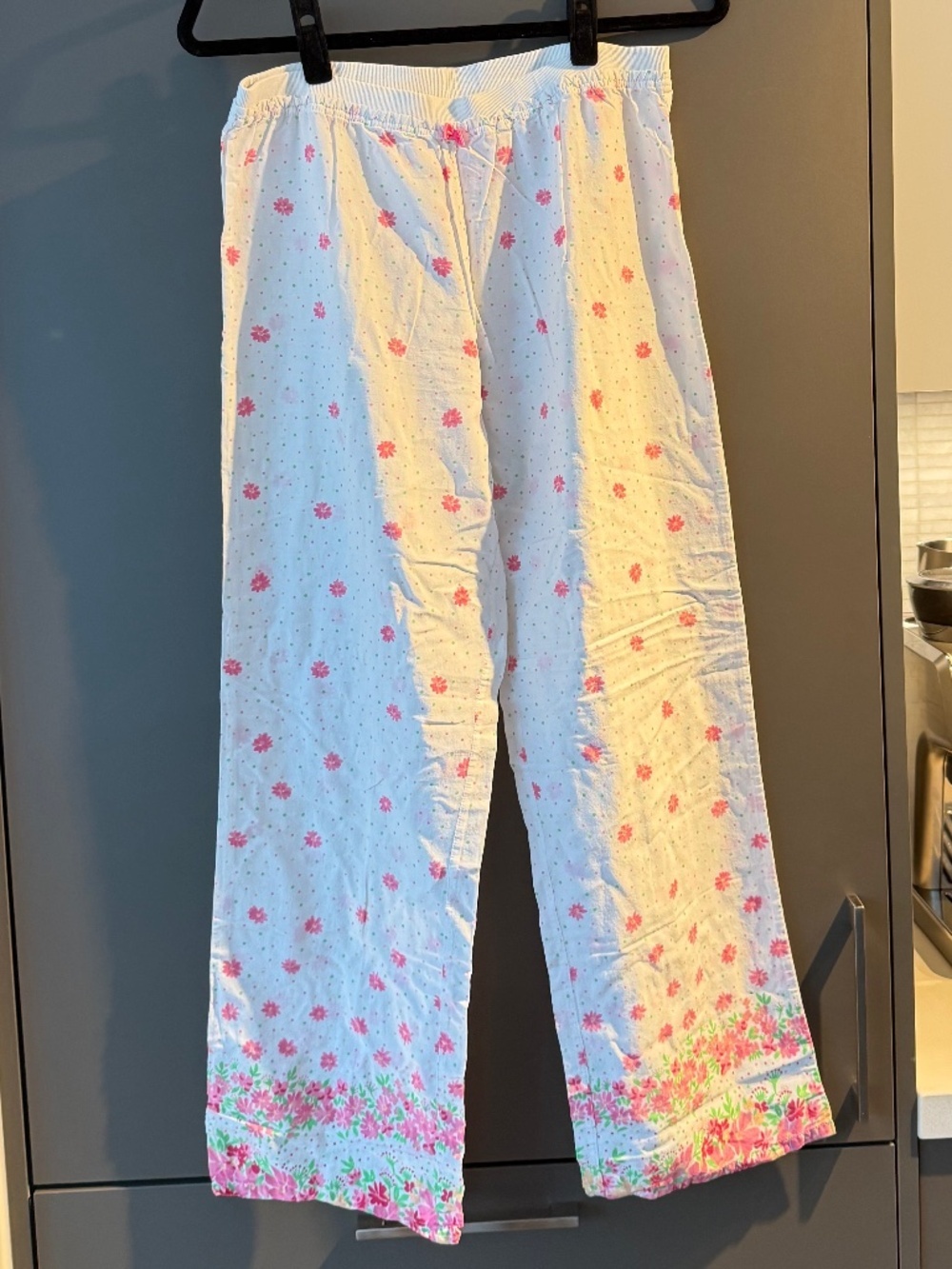 Floral 100% Cotton Sleep Pants Size L Pink Flower Pajama Lounge Pants